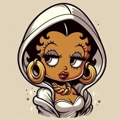 an image of a cartoon character with big hoops on her ear and wearing a hoodie