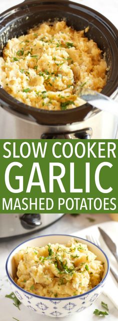 this slow cooker garlic mashed potatoes recipe is so good and easy to make