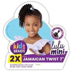 Sensationnel Kids Braids Lulu Mini Pre-looped Crochet Braids - 2X JAMAICAN TWIST 7 COLOR SHOWN: 1BTYPE: Crochet BraidSTYLE: CurlyMATERIAL: Synthetic HairLENGTH: 7"HEAT RESISTANT: YesDYE/BLEACH/PERM: 2 bundles in 1 pack. Multi-curls in 1 loop for more volume. Pre-made strands to save time and effort. Pre-looped for quick and easy crochet install. Light weight, soft texture with natural luster. Perfect protective style for kids Safe Flame Retardant High-Quality Fiber Thick Jamaican Twist out style Jamaican Twist, Twist Out Styles, Kids Braids, Remy Hair Weave, Kids' Braids, Protective Style, Human Braiding Hair, Twist Out, Half Wigs