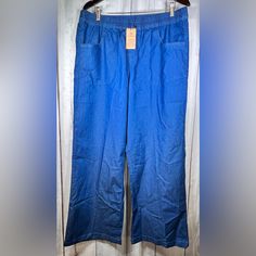 Nwt-Gold Coast Women’s Size L Wide Elastic Waist Pull-On Wide Leg Denim Pants *L *Blue *Medium Wash *Wide Elastic Waist *Pull-On Style *Wide Leg *Lightweight *2 Front/2 Back Pockets *34” Waist (Unstretched), 42” Length, 30” Inseam *67% Cotton, 13% Polyester, 1% Elastane *Machine Wash/Dry *Brand New Never Worn Item With Original Tag *Smoke Free And Pet Friendly Home High Waist Blue Jeans With Pull-on Style, Light Wash Wide Leg Pull-on Bottoms, Indigo Flare Jeans With Pockets, Indigo Cotton Flare Jeans With Pockets, Medium Wash Pull-on Cotton Bottoms, Mid-rise Blue Cropped Cotton Jeans, Blue Mid-rise Cropped Cotton Jeans, Blue Relaxed Fit Full-length Cropped Jeans, Casual Indigo Flare Jeans With Pockets