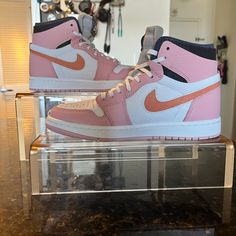 Never Worn! Brand New In Box! Women's Air Jordan 1 High Zoom ' Pink Glaze' High-Top Sneaker Size 7 Pink Glaze/Cactus Flower/White/Sail Zoom Air Release Date 1-22-21 Pink Leather Basketball Shoes With Branded Insole, Pink Leather Basketball Shoes With Round Toe, Pink High-top Jordan Shoes For Streetwear, Sporty Pink Leather Jordan Shoes, Pink Lace-up Basketball Shoes With Gum Sole, Pink Leather High-top Custom Sneakers, Pink Leather High-top Sneakers With Gum Sole, Pink Low-top Leather Jordan Shoes, Casual Pink Jordan Shoes For Streetwear