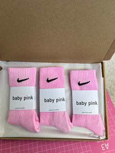 Brand new Nike crew socks hand dyed Size 2-4 5-8 and 8-11 uk sizes in box with labels baby pink Comfortable Pink Socks For Gifts, Pink Comfortable Socks For Gift, Comfortable Pink Socks For Gift, Comfortable Pink Socks As A Gift, Pink Nike Socks, Nike Crew Socks, Girly Decor, Baby Rosa, Pretty Shoes Sneakers