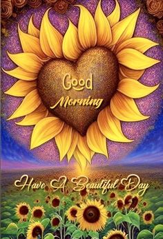 a sunflower with the words good morning have a beautiful day