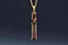 Authentic Bi- Tourmaline Necklace, Solid 14K Gold, Minimalist Pendants, Beautiful Pendants, Party Wear Necklace, Gift For Her Beautiful Pendants, Wear Necklaces