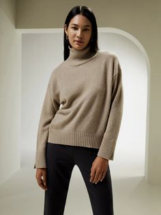 Turtleneck Relaxed-Fit Cashmere Sweater Fitted Cashmere Sweater, Winter Turtleneck, Silk Pajamas Women, Camisole Set, Striped Midi Skirt, Split Sleeve, Sweater For Women, Womens Turtleneck, Cashmere Turtleneck