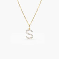 14k Medium Size Diamond Initial Necklace – FERKOS FJ 14k Gold Initial Necklace, Diamond Initial Necklace, Initial Necklace Gold, Gold Initial, Letter Necklace, Diamond Color, Necklace Sizes, Diamond Gemstone, Gold Yellow