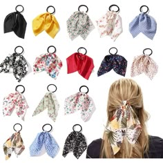 PRICES MAY VARY. ★2 in 1 Design: These hair rings could be used separately, Our hair band can be stretched to 10.6", which is very elastic and strong. The long hair band can be used for hand decoration or handbag decoration, etc. ★So Many Choices: We offer 16/32 different patterns of hair bands that can be worn with any outfit so you can have different choice in different occasion，enough for daily wearing. ★Exquisite and Practical Design: These satin floral ribbon scrunchies are designed with an Hair Tye, Ribbon Scrunchies, Nice Hairstyle, Hand Decoration, Autumn Hair Accessories, Scrunchie Ponytail, Hair Rubber, Hair Rubber Bands, Hair Tape