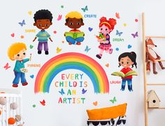 children's wall stickers with the words every child is an artist on them