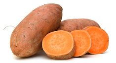 the sweet potato is sliced and ready to be eaten