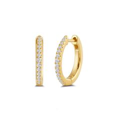 Here is what you need to add just a touch of class to your daily wear. These yellow gold hoop earrings feature a half-circle row of round diamonds in graduated size. The earrings are fastened by a hinged post closure for a comfortable and worry-free fit. White Gold Studs, Half Circle, Eternity Ring Diamond, Touch Of Class, Fancy Color Diamonds, High Jewelry, Gold Hoop, Gold Studs, Gold Hoop Earrings