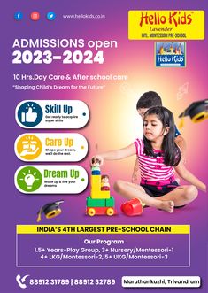 an advertisement for the children's day care and after school program in india,