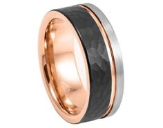 men's wedding band with black and rose gold inlay