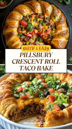 Try this famous Crescent Roll Tacos Bake made with  Pillsbury. Make a Taco Braid Crescent Rolls that form a flaky crust filled with seasoned beef and topped with cheese, making it a family-friendly dinner. #TacoBake #EasyDinners #FamilyMeals Pillsbury Biscuit Taco Bake, Beef And Crescent Roll Recipes, , Pillsbury Crescent Roll Taco Bake, Dinner With Crescent Rolls, Pillsbury Crescent Roll Recipes Dinners Croissant Rings Dinner, Crescent Roll Sloppy Joes, Pillsbury Taco Ring, Dinners To Make With Crescent Rolls, Crescent Roll And Beef Recipes, Dinner With Croissants, Chili Crescent Roll Bake, Pampered Chef Taco Ring Recipe, Crescent Roll Potluck Recipes