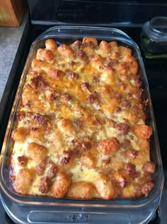 a casserole dish sitting on top of a stove