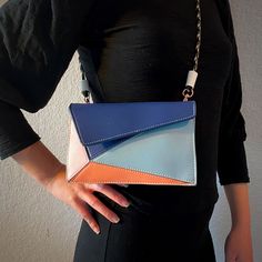 Blue Shoulder Bag, Crossbody Mini Bag, Geometric Color Block Bag New launch 2022 in limited quantity - KELAMY Handmade Crossbody Bag Inspired by traditional origami art, KELAMY created a modern handbag in practical size for day to day use in 4-color geometric triangular blocks of vegan leather. Built with 4 slots for your cellphone (can fit iPhone 13 Pro Max), credit cards, change, sunglasses, makeup and more. It has beautiful hardware in rose gold. Comes with 2 detachable and adjustable straps Blue Rectangular Flap Bag, Blue Shoulder Bag For Mobile Phone On-the-go, Blue Shoulder Phone Bag For On-the-go, Blue Pouch Bag For Mobile Phone, Blue Rectangular Phone Bag With Removable Pouch, Blue Pouch Box Bag For Mobile Phone, Blue Mobile Phone Pouch Bag, Blue Mobile Phone Pouch Box Bag, Blue Top Handle Flap Bag With Removable Pouch