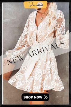 Karlidress Long Sleeve Lace Mini Dress P12636 Long Sleeve Cream Summer Dress, Cream Casual Party Dress, Casual Cream Party Dress, Cream Mini Length Feminine Dress, Cream Long Sleeve Spring Dress, Casual Lace Party Dress, Cream Feminine Mini Dress, Cream Color Mini Length Feminine Dress, Cream Mini Dress With Feminine Style