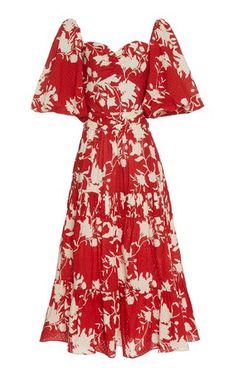 Beautiful Chaos, Silk Floral Dress, Red Floral Dress, Johanna Ortiz, Printed Cotton Dress, Eyelet Dress, Alexa Chung, Puffy Sleeves, Puffed Sleeves