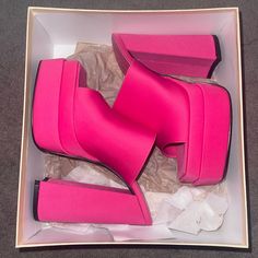 Brand New! Sold Out! 6.5 Inch Heel..Comes With Free Matching Satin Purse Pink Chunky Platform Sandals For Party, Chic Pink Platform Heels, Pink Platform Heels For Evening, Pink Platform Heels For Night Out, Chic Pink Chunky Platform Heels, Pink Block Heels For Night Out, Pink Wedge Heels With Chunky Platform, Evening Pink Heels With Chunky Platform, Pink Platform Sandals