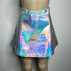 Current Mood Small Iridescent Skater Skirt Nwot Lay Flat Measurments Waist: 12.5” Length: 18” Non Stretch Non Smoking Home Shiny Metallic Skirt For Summer, Iridescent Bottoms For Summer Party, Rainbow Skirt For Spring Party, Iridescent Disco Bottoms For Party, Summer Party Skirt In Iridescent Color, Disco Mini Skirt For Festivals, Purple Glitter Skirt, Iridescent Fabric Skirt, Hologram Skirt