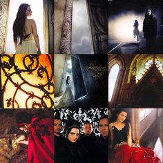 a collage of photos with people dressed in gothic clothing and wearing red cloaks