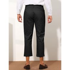 Lars Amadeus striped dress pants for men offer a slim fit and flat front design, perfect for a polished office look. These cropped ankle-length trousers feature a button closure and tapered tailoring, made from lightweight fabric for all-day comfort. The slim fit through the thigh and tapered leg hem highlight your figure, making them suitable for various occasions such as work, business meetings, parties, and family gatherings. Business Pants With Vertical Stripes And Straight Leg, Pinstripe Tapered Leg Business Bottoms, Straight Leg Pants With Vertical Stripes For Business, Striped Tapered Leg Dress Pants For Formal Occasions, Pinstripe Dress Pants With Welt Pockets, Pinstripe Dress Pants For Business, Business Straight Pants With Vertical Stripes, Striped Business Pants With Welt Pockets, Business Pants With Vertical Stripes