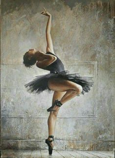 a painting of a ballerina in black and white