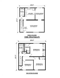 two floor plans for the first and second floors