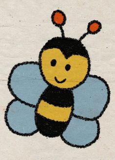 a drawing of a bee with orange eyes