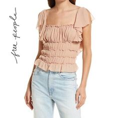 Free People Intimately Womens size Small Blush Bodysuit Ruffle Satin Like Sheer  | eBay Best Brand, Ruffle Blouse, Top Blouse