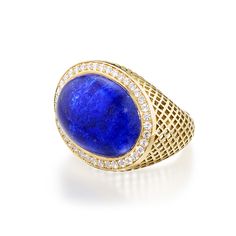 Material: 18k yellow gold



Stone Type/Carat Weight: Lapis 12.75 cts , Diamonds 0.60 cts



Dimensions: 1.25" x 0.75" Yellow Gold Lapis Lazuli Gemstone Rings, Luxury Lapis Lazuli Gemstone Rings, Luxury Lapis Lazuli Rings, Vintage Blue Lapis Lazuli Ring, Diamond Dress Ring, Diamond Dress, Luxury Lapis Lazuli Cabochon Rings, Lapis Lazuli Jewelry, Sapphire Pendant