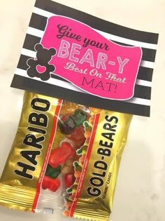 a bag of gummy bears sitting on top of a counter