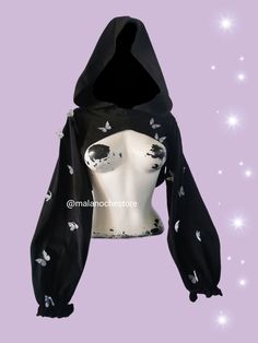 Black Butterfly Outfit, Cool Hoodies Designs, Studio 54 Outfits, Neon Goth, Goth Crop Top, Butterfly Clothes, Goth Hoodie, Butterfly Hoodie, Dark Clothing