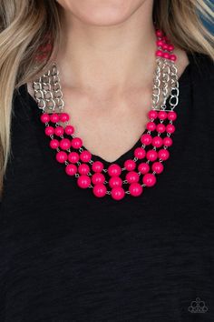 Paparazzi Accessories - A La Vogue - Pink Necklace - Bling by JessieK Jewelry Making Cord, Silver Chains, Pink Necklace, Paparazzi Accessories, Pink Beads, Paparazzi Jewelry, Silver Chain Necklace, Boutique Jewelry, Necklace Earring Set