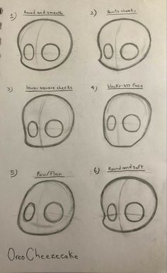 the steps to draw an alien head with different shapes and sizes, including eyes, nose,