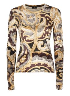 This chenille sweater from Etro displays a beautiful multicolor print featuring intricate swirls and floral motifs. The classic crew neckline and long sleeves contribute to a fitted silhouette, making it an ideal choice for elevating your casual style.

- Multicolor print
- Intricate swirls and floral motifs
- Classic crew neckline
- Long sleeves
- Fitted silhouette Italian Textiles, Multicolor Sweater, Wang Dress, Chenille Sweater, Italian Outfits, Knitwear Women, S Models, The List, Dress To Impress