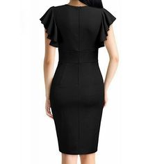 Women's Work Dress Sheath Dress Black Dress Fashion Ruffle Sleeve Midi Dress Ruffle Split V Neck Short Sleeve Plain Regular Fit Black Wine Red Spring Summer S M L Xl Xxl Elegant V-neck Bodycon Dress With Ruffles, Elegant Sheath Midi Dress, Fitted Solid Mini Dress With Ruffles, Non-stretch Knee-length Office Dress, Fitted Solid Color Office Dresses, Fitted Knee-length Ruffled Bodycon Dress, Non-stretch Elegant Sheath Dress, Elegant Non-stretch Sheath Dress, Fitted Knee-length Bodycon Dress With Ruffles