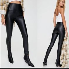 Premium Vegan Leather Keeps Its Shape And Sculpts Yours These Are High-Waisted, Cropped Leggings With A Skinny Leg And Wide Waistband For A Smooth Silhouette. They're Made With Our Premium Vegan Leather, Crafted For Superior Shape Retention, Easy-Care And An Authentic Look And Feel. Nwot Size Large Edgy High Waist Faux Leather Leggings, High Waist Faux Leather Leggings For Night Out, Sleek High Waist Leggings, High Waist Stretch Faux Leather Bottoms, Non-stretch High Waist Sleek Leggings, Fitted Faux Leather Bottoms In Solid Color, High-waisted Black Faux Leather Leggings, Black High-waisted Faux Leather Leggings, High Waist Faux Leather Pants For Date Night