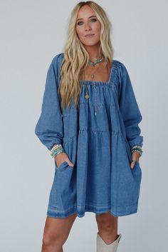 This Dusk Blue Denim Mini Dress features a square neckline and loose fit for a comfortable yet stylish look. With convenient side pockets, it provides added functionality. Made of high-quality denim, this dress is both durable and fashionable. Perfect for any occasion. Size Chart (INCH) Sizes US Sizes Euro Sizes UK Sizes Bust Hem_Width Sleeve_Length Length Relax Relax Relax Back S 4-6 34-36 8-10 43.3 64.6 27.2 25.2 M 8-10 38-40 12-14 45.7 66.9 27.6 26.0 L 12-14 42-44 16-18 48.0 69.3 28.0 26.8 XL 16-18 46-48 20-22 51.2 72.4 28.5 27.6 Elasticity None Size Chart (CM) Sizes US Sizes Euro Sizes UK Sizes Bust Hem_Width Sleeve_Length Length Relax Relax Relax Back S 4-6 34-36 8-10 110 164 69 64 M 8-10 38-40 12-14 116 170 70 66 L 12-14 42-44 16-18 122 176 71 68 XL 16-18 46-48 20-22 130 184 72.5 70 Loose Fit Denim, Dusk Blue, Neck Accessories, Denim Material, Denim Mini Dress, Blue Square, Denim Mini, Pocket Dress, Denim Fabric