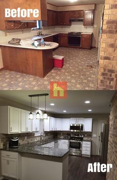 before and after pictures of a kitchen remodel