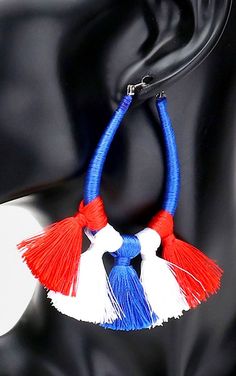 Sparkler Season Red, White And Blue Fringe Earrings Trendy Summer Tassel Dangle Earrings, Trendy Dangle Tassel Earrings For Summer, Summer Festival Trendy Tassel Earrings, Trendy Summer Festival Tassel Earrings, Trendy White Tassel Earrings For Summer, Trendy Summer Tassel Earrings With Fringe, Trendy Tassel Earrings For Summer, White Tassel Earrings For Summer Party, Trendy Red Tassel Earrings