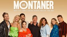 a group of people standing next to each other in front of a sign that says los montana