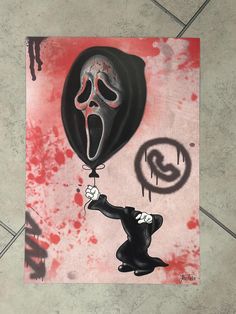 a painting of a person with a balloon in the shape of a screamy face