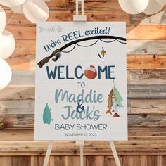 Fishing Time Baby Shower Welcome Sign - Fishing Time, gender_boy, text Fishing Nursery Theme, Fishing Baby Shower Theme, November Baby Shower, Excited Baby, Boy Shower Themes, Baby Shower Fishing, Fishing Nursery, Baby Shower Theme Decorations, Baby Fish