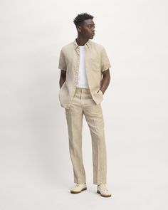 Relaxed Fit Straight Pants For Summer, Summer Relaxed Fit Straight Pants, Straight Bottoms With Pockets For Summer, Straight Summer Bottoms With Pockets, Tailored Linen Pants With Welt Pockets, Flat Front Linen Pants With Welt Pockets, Linen Flat Front Pants With Welt Pockets, Casual Linen Pants With Patch Pockets, Linen Pants With Patch Pockets And Tapered Leg