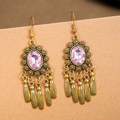 Material: Alloy Fashion Element: Round Style: Ethnic Style Crystal Dangle Earrings, Stone Crystal, Ethnic Style, Watch Necklace, Ethnic Fashion, Tassel Earrings, Blue Stone, Earring Necklace, Bohemian Style