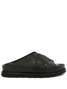 black calf leather open toe slip-on style flat rubber sole Leather Slides, Slides Shoes, Jil Sander, Fashion Flats, Slide Slipper, Sanders, Calf Leather, Open Toe, Rubber Sole