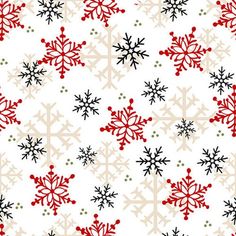 a white background with red and black snowflakes on it's sides,