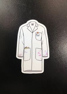 a sticker depicting a lab coat with patches on it's chest and collar