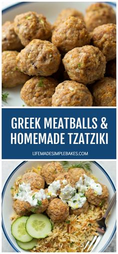 greek meatballs and homemade tzatzki with cucumbers on the side