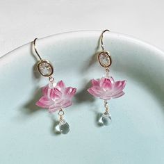 Delicate Pink Pierced Earrings, Delicate Pink Earrings, Pink Earrings With Ear Wire For Her, Jocelyn Core, Pink Lotus Flower, Aesthetic Earrings, Flower Water, Earrings Aesthetic, Pink Lotus